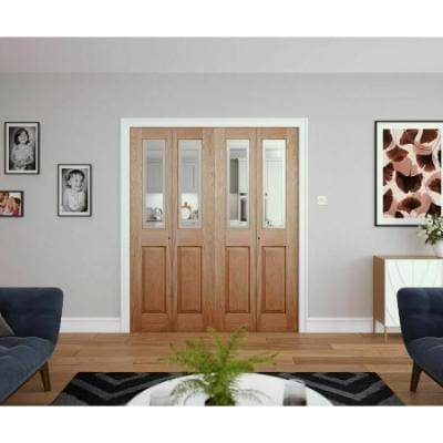 Victorian 4 Panel Oak Bi-Fold Glazed Unfinished Internal Door 1981 x 762mm
