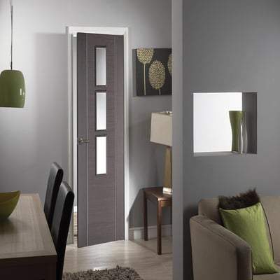 Alcaraz Chocolate Grey Pre-Finished 3 Glazed Clear Light Panels Interior Door - 1981mm x 762mm