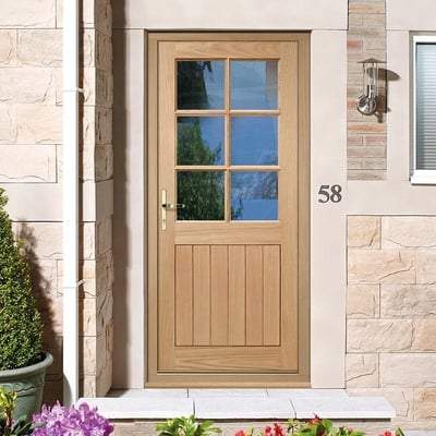 Cottage Oak Unfinished 6 Double Glazed Clear Light Panels External Door - 2032mm x 813mm