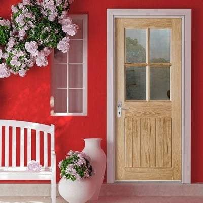 Cottage Oak Unfinished 4 Double Glazed Clear Light Panels External Door - 1981mm x 762mm