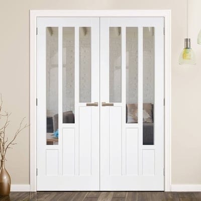 Coventry White Primed 6 Glazed Clear Light Panels Pair Interior Doors - 1981mm x 1219mm