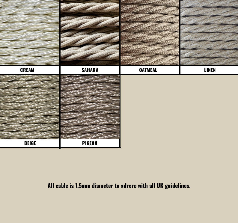 Cream / Linen Braided Fabric Decorative Extension Lead - White 1 Gang Trailing Socket