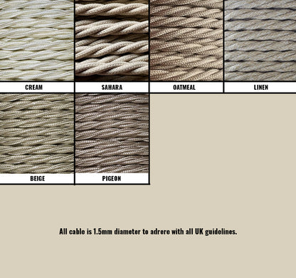 Cream / Linen Braided Fabric Decorative Extension Lead - White 1 Gang Trailing Socket