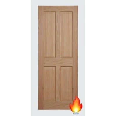 Victorian 4 Panel Unfinished Internal Oak Fire Door FD30 - All Sizes