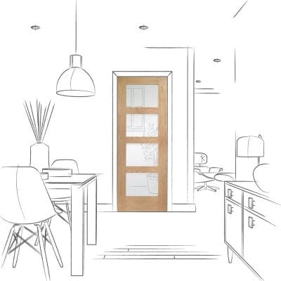 Shaker 4 Light Internal Oak Door with Clear Glass Fire Door - All Sizes