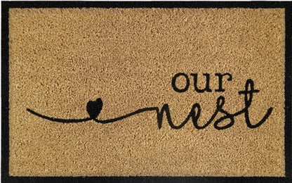 Doormat 60cm x 40cm - 'Our Nest' - Absorbent Coir Mat for Indoor/Outdoor