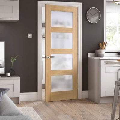 Oak Shaker 4 Clear Light Panel Un-Finished Internal Door - 1981mm x 686mm
