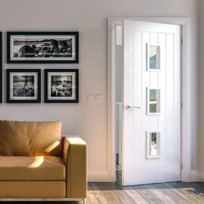 Ely White Primed 3 Glazed Light Panels Internal Door - All Sizes