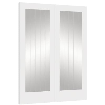 Suffolk 1 Light Internal White Primed Rebated Door Pair with Clear Glass