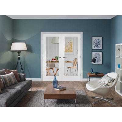 Suffolk 1 Light Internal White Primed Rebated Door Pair with Clear Glass