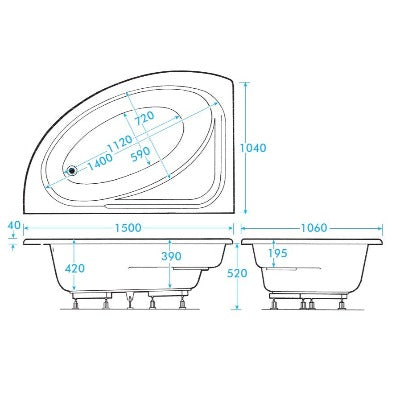 Orlah Offset Corner Bath - 1500 x 1040mm