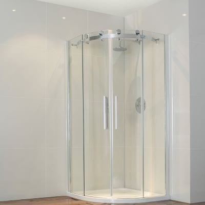 Frameless Curved Quadrant Shower Enclosure w/ Cut-Out Top Panel & 2 Sliding Doors