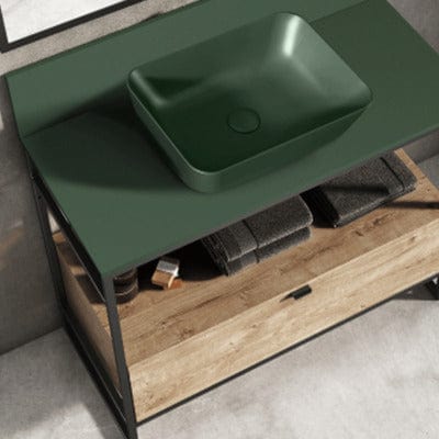 Indus Freestanding Vanity Frame with 1 Drawer Incl Worktop and Forest Green Basin - All Sizes