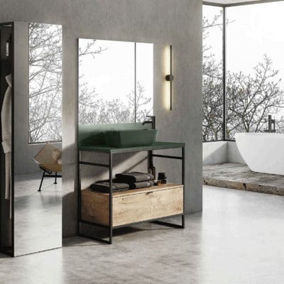 Indus Freestanding Vanity Frame with 1 Drawer Incl Worktop and Forest Green Basin - All Sizes