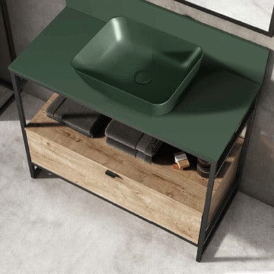 Indus Freestanding Vanity Frame with 1 Drawer Incl Worktop and Forest Green Basin - All Sizes