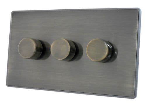 Caradok Screwless Premium Vintage Brass Metal 3 Gang Dimmer Switch