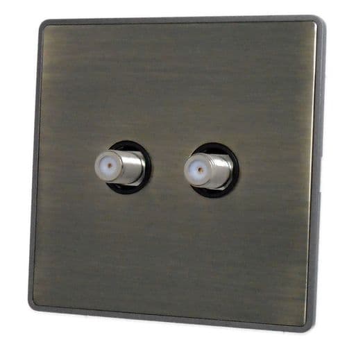 Caradok Screwless Premium Vintage Brass Metal 2 Gang Satellite Socket Point