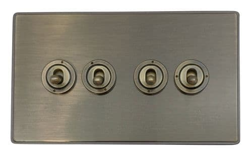 Caradok Screwless Premium Vintage Brass Metal 4 Gang Toggle Light Switch