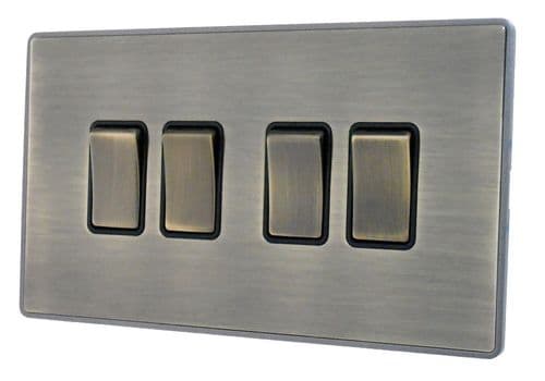 Caradok Screwless Premium Vintage Brass Metal 4 Gang Rocker Light Switch