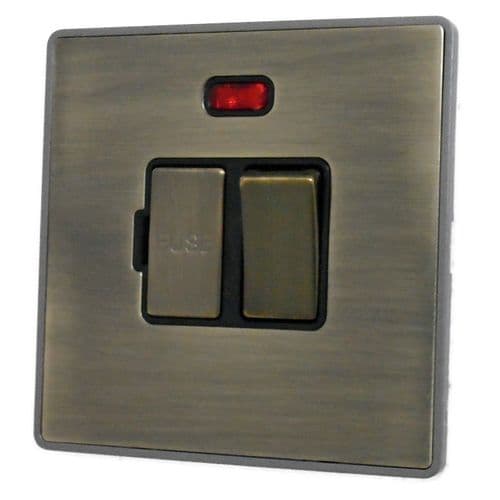 Caradok Screwless Premium Vintage Brass Metal 1 Gang Fused Spur 13A Switched & Neon