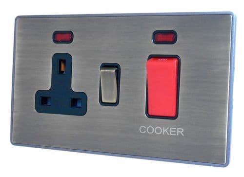 Caradok Screwless Premium Vintage Brass Metal  45 Amp DP Cooker Switch & 13A Switched Socket