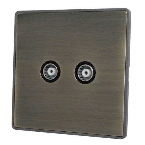 Caradok Screwless Premium Vintage Brass Metal 2 Gang TV Coax Socket Point