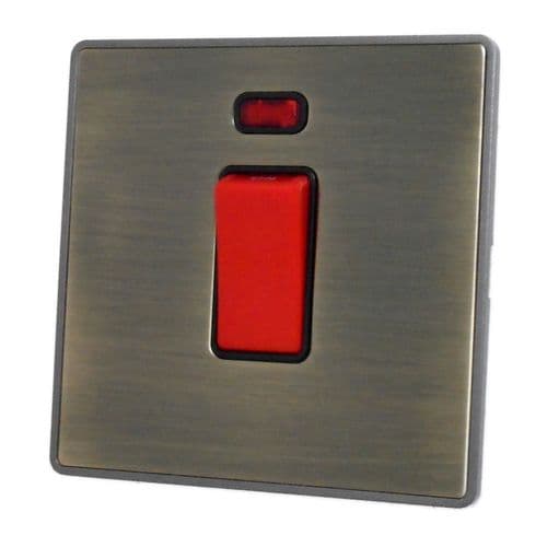 Caradok Screwless Premium Vintage Brass Metal  45Amp DP Cooker Switch & Neon Single Plate