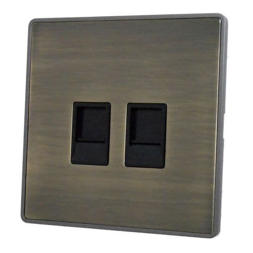 Caradok Screwless Premium Vintage Brass Metal 2 Gang RJ45 Cat5e Data Socket Point
