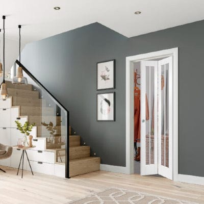 Worcester Internal White Primed Bi-Fold Door with Clear Glass - 1936 x 379.5 x 35mm