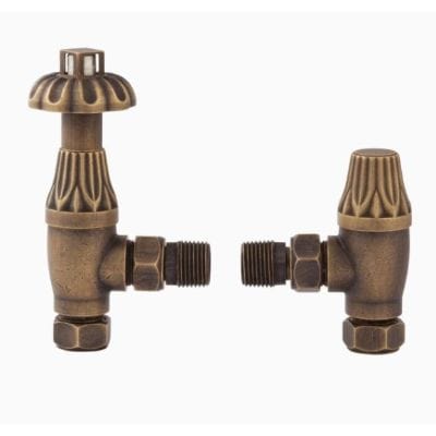 Angled Thermostatic Valve Lockshield - Fluted Finish