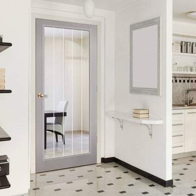 Moulded Textured Vertical Grey Pre-Finished 1 Glazed Clear With Frosted Lines Light Panel - 1981mm x 762mm