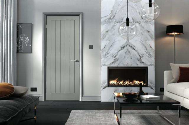Moulded Textured Vertical Grey Pre-Finished 5 Panel Interior Door - 1981mm x 686mm