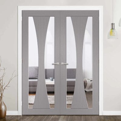 Verona Pre-Finished Internal Light Grey Door Pair (Clear Glass)