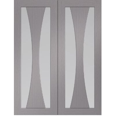 Verona Pre-Finished Internal Light Grey Door Pair (Clear Glass)
