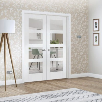 Shaker Internal White Rebated Door Pair with Clear Glass - 1981 x 1372 x 40mm