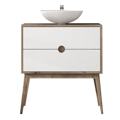 Kompass 2 Drawer Vanity Unit Oak/White & Lavabo Garbo Wash Basin