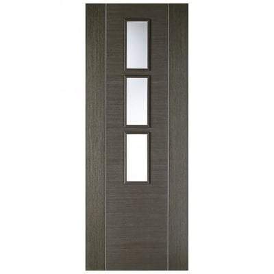 Alcaraz Chocolate Grey Pre-Finished 3 Glazed Clear Light Panels Interior Door - All Sizes