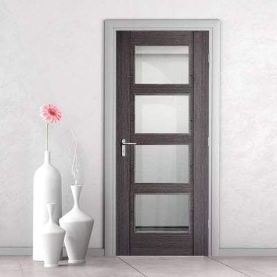 Vancouver Ash Grey Pre-Finished 4 Glazed Clear Light Panels Interior Door - All Sizes