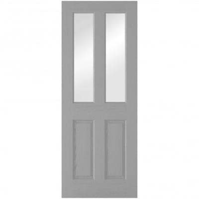 Moulded Textured Grey Pre-Finished 2 Glazed Clear Light Panels Interior Door - 1981mm x 762mm