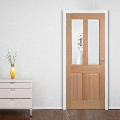Richmond Oak Unfinished 2 Clear Bevelled Light Panels Internal Door - All Sizes
