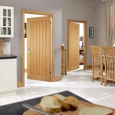 Oak Mexicano Vertical Panel Flush Un-Finished Internal Fire Door FD30 - All Sizes
