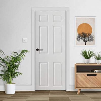 Moulded Smooth White Primed 6 Panel Interior Fire Door FD30 - All Sizes