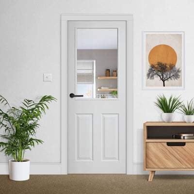 Moulded White Primed 1 Glazed Clear Light Panel Interior Door - 1981mm x 838mm