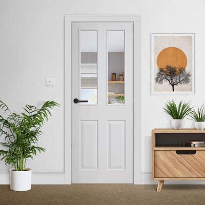 Moulded White Primed 2 Glazed Clear Light Panel Interior Door - 1981mm x 762mm