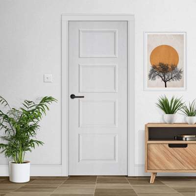 Contemporary Moulded White Primed 4 Panel Interior Fire Door FD30 - 1981mm x 838mm