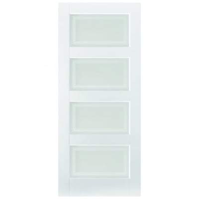 Contemporary White Primed 4 Frosted Light Panels Interior Door - 1981mm x 533mm
