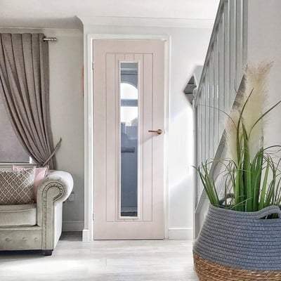 Mexicano White Primed 1 Glazed Clear White Panel Interior Door - All Sizes