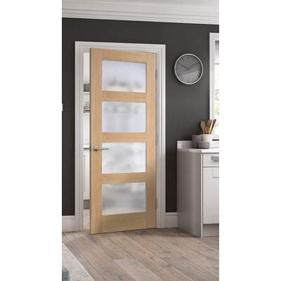 Oak Shaker 4 Frosted Glass Light Panel Pre-Finished Internal Door - 1981mm x 838mm