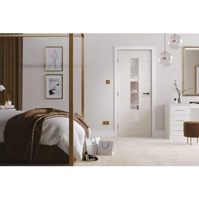 Santandor Ivory Laminated 1 Glazed Clear Light Panel Interior Door - 1981mm x 686mm