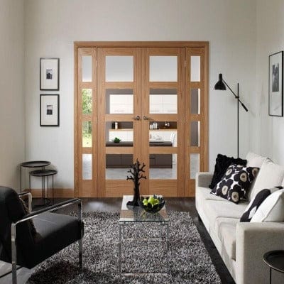 Shaker 4 Light Internal Oak Door with Clear Glass Fire Door - All Sizes